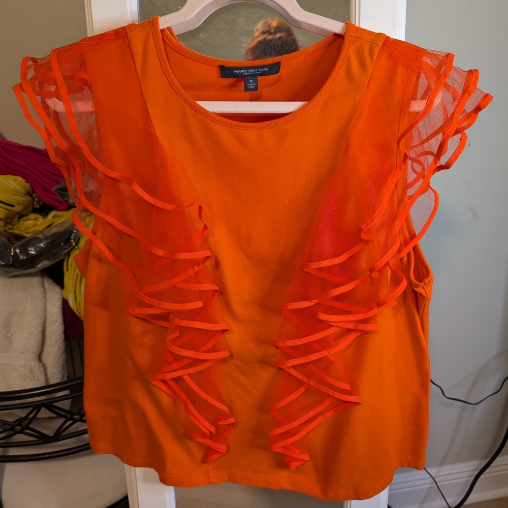 Marc New York - Orange Ruffle Sleeve Blouse